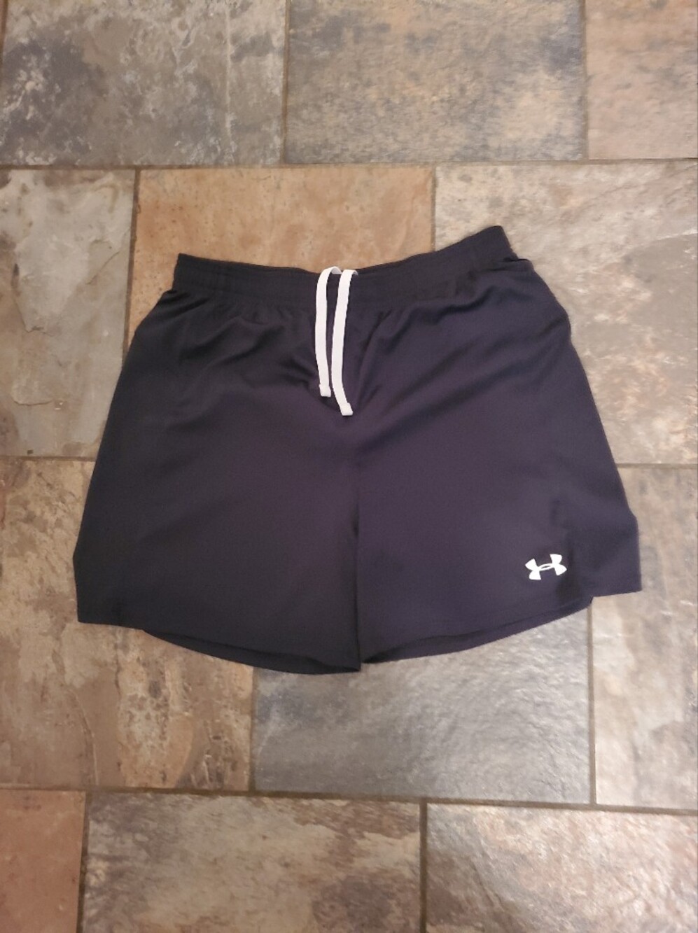 Under Armour Womens Black Athletic Shorts with White Drawstring Small Preowned